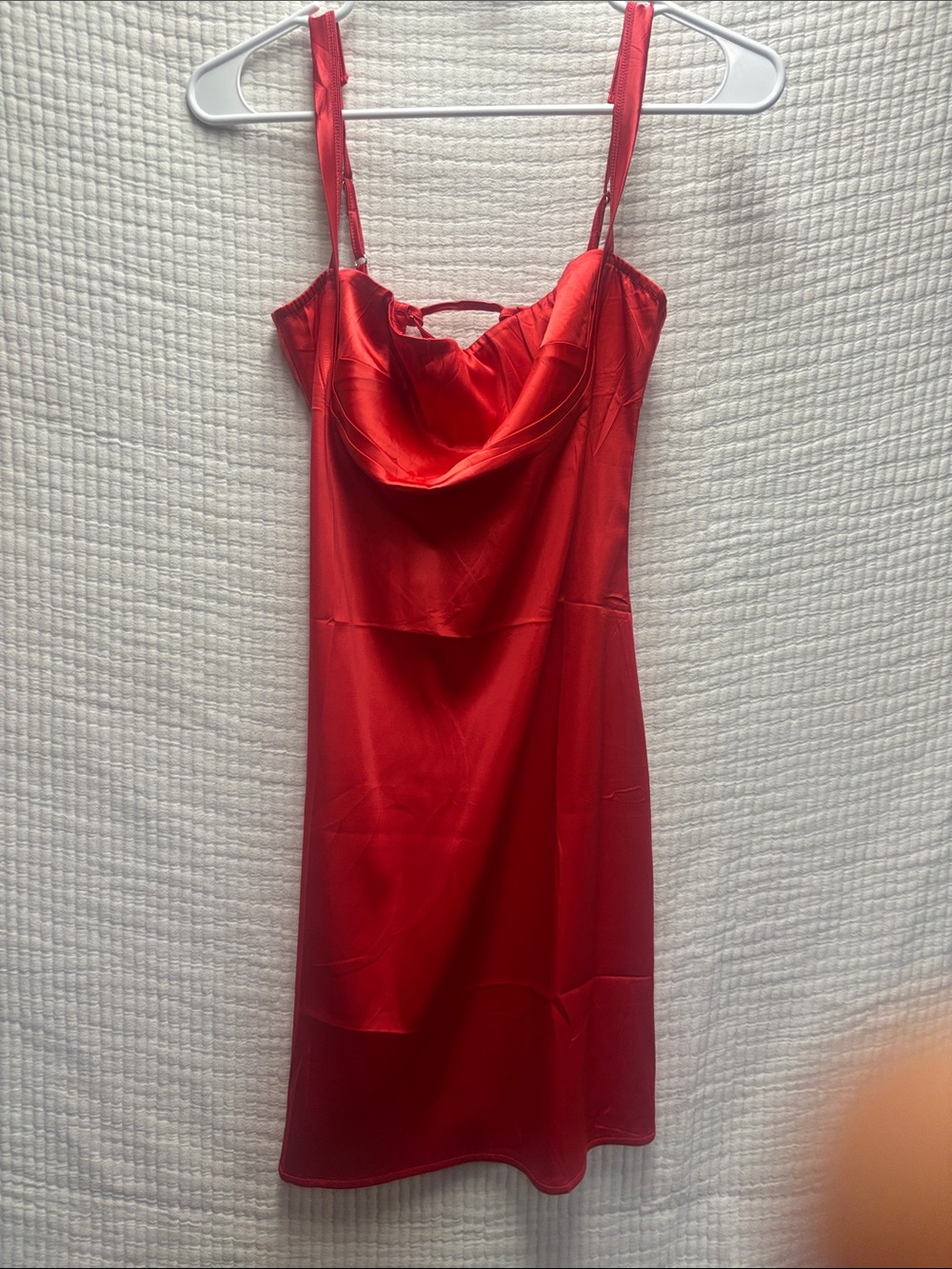 Strappy Cowl Neck Satin Slip Dress in Red